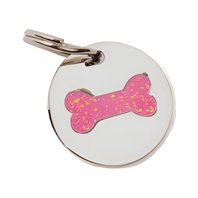 Small Glitter Bone ID Tag pet ID tag in Glitter Pink