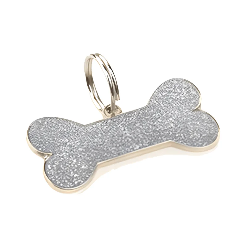 Medium Glitter Bone ID Tag pet ID tag in Glitter Silver